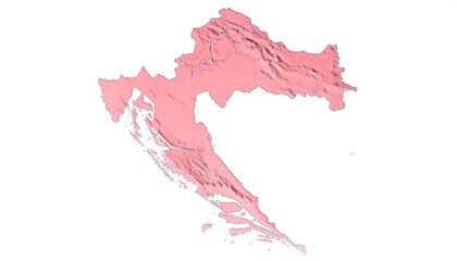 Detailed Topographic Map of Croatia in Pink Hues.
