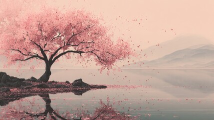 Serene Spring: Blossom Reflections in Tranquil Waters