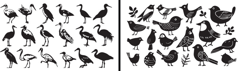 birds silhouette vector, flying bird illustration, wildlife concept design, freedom art artwork, nature movement art, minimal black white design, animal flight sketch, environmental illustration vecto