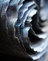 Abstract Digital Artwork of a Layered Blue and White Structure with Illuminated Particles