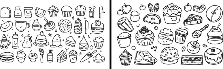  fast food doodle pack, burger and fries sketch, snacks illustration vector, black and white meal drawing, minimal kitchen elements, restaurant sketch art, dining theme concept, foodie cravings artwor