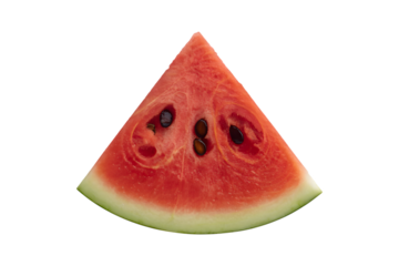 Slice of fresh watermelon with seeds isolated on transparent background