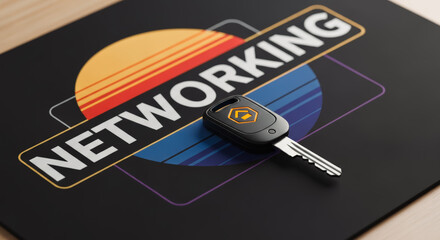 Networking: Unlocking New Opportunities with Key and stylish retro background, evoking a sense of connection and growth.