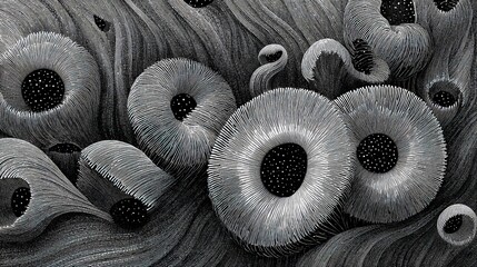 Naklejka premium Abstract Grayscale Network of Interconnected Rings in High Detail Pattern