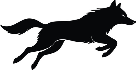 Silhouette of a Running Wolf – Wild Animal Illustration on White Background