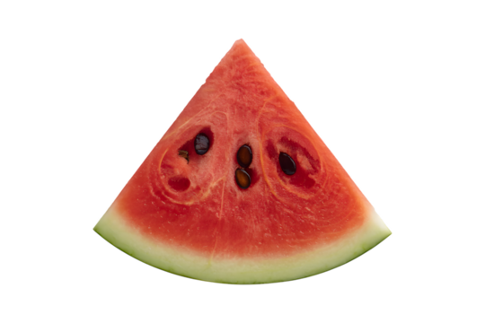 Slice of fresh watermelon with seeds isolated on transparent background