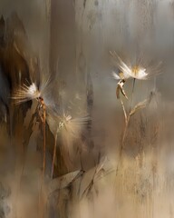Abstract Floral Composition With Atmospheric Texture and Subtle Hues of Brown and White