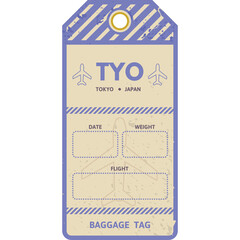 Vintage Travel Baggage Tag For Tokyo Japan With Airplane Illustration And Blank Fields For Date Weight And Flight Details In A Retro Aesthetic