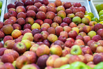 Close-up Shot of Fresh Harvested Red Apple Fruit at Market