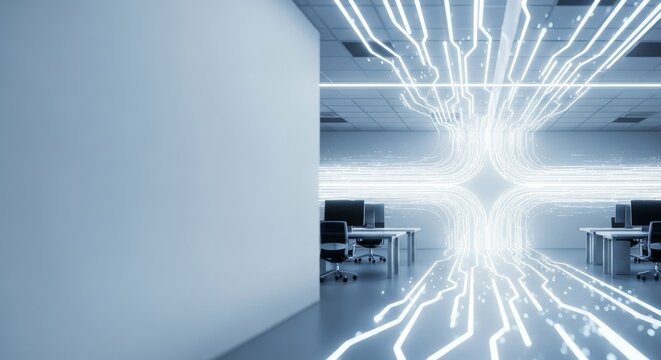 Futuristic Data Flow in a Modern Tech Office - Powered by Adobe