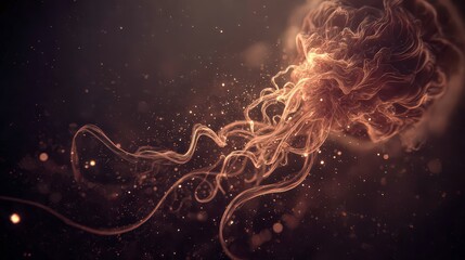 Abstract Glowing Jellyfish Floating In Dark Space With Light Particles