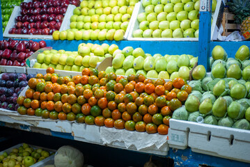 Colorful Fresh Harvest of Fruits and Vegetables at Farmers Market Display