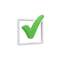 3d green check mark inside a white square box isolated on transparent background