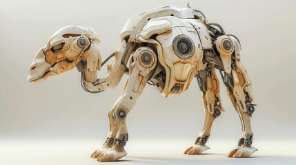 Futuristic robotic camel on a clean, isolated background.