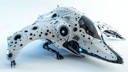 Futuristic robotic creature, white isolate background