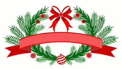 Christmas wreath with red bow ribbon and ornaments
