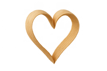 Wooden ribbon forming a heart shape, representing love, romance, and natural craft. Transparent background