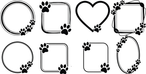 Collection of decorative frames with paw prints for pets © MdTanvir