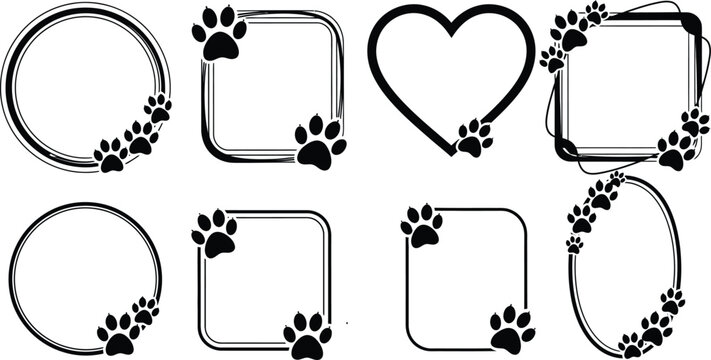 Collection of decorative frames with paw prints for pets