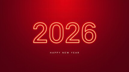 Happy New Year 2026 Neon Glow Text on Vibrant Red Background for Celebration and Future Events