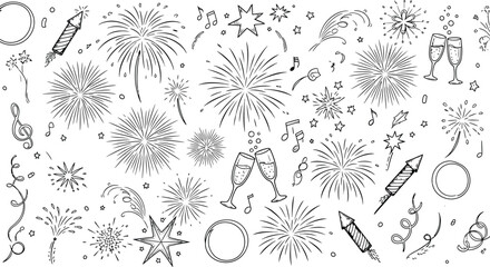 Festive fireworks celebration with champagne and confetti pattern