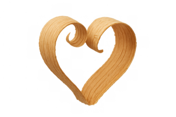 Heart shape forming from a natural wood shaving, symbolizing love and warmth, on a transparent background