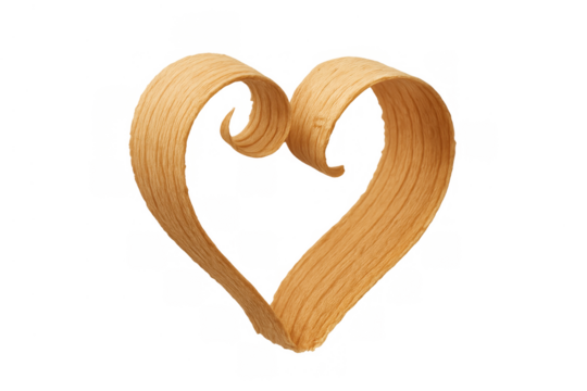 Heart shape forming from a natural wood shaving, symbolizing love and warmth, on a transparent background - Powered by Adobe