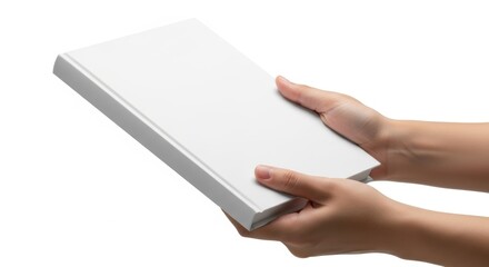 Hands Holding Blank White Book, Cover, Empty, Page