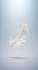 Obraz premium A delicate white feather floating gently against a soft, light blue background creating a sense of lightness and tranquility