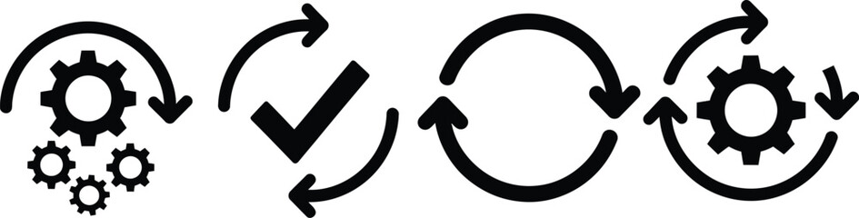 Circular process flow with gears and checkmark icons