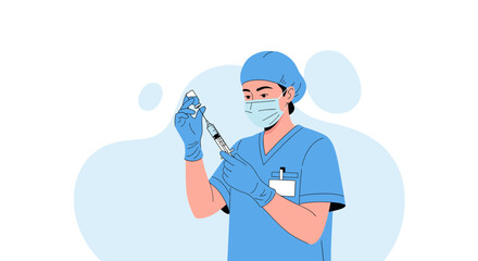 Medical Professional Preparing Syringe for Injection with Vaccine in Illustrations