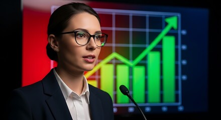 Businesswoman Presenting Growth Chart in Corporate Presentation