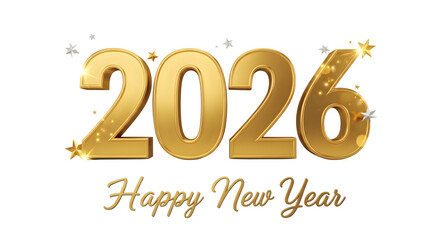 Golden 2026 happy new year with festive stars, celebration concept.