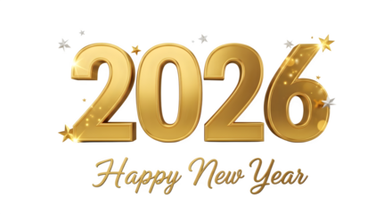 Golden 2026 happy new year with festive stars, celebration concept.