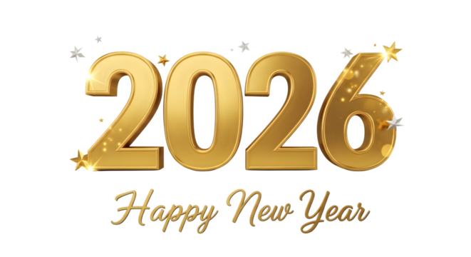Golden 2026 happy new year with festive stars, celebration concept.