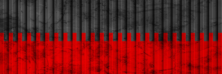 Fototapeta premium Grunge stone texture on the red and black striped geometric pattern. Vector abstract grungy banner with contrast stripes