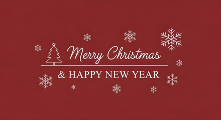 Minimalist Christmas and New Year Greeting Card with Snowflakes on Red