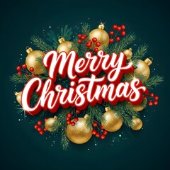 Luxury Christmas Greeting with Gold Ornaments and Red Calligraphy