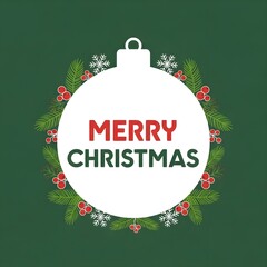 Modern Christmas Bauble Card with Wreath and Snowflakes on Green Background