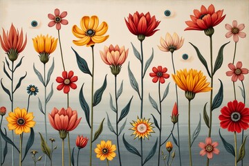 A painted image of meadow flowers on a light background
