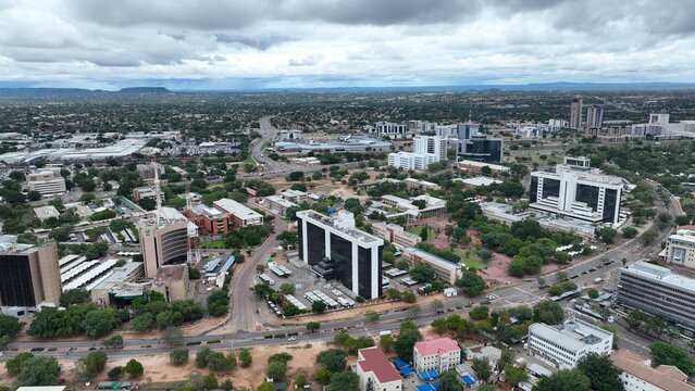 Gaborone city centre and its Government enclave buildings in Botswana, Africa
