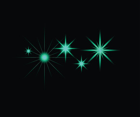 Fototapeta premium Sparkling teal stars on a dark background.