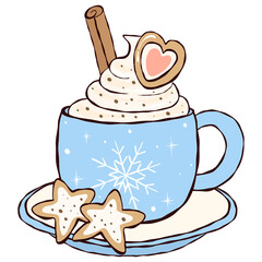 Cozy Hot Cocoa with Whipped Cream Illustration, Winter Drink Clipart for Planner, Sticker, and Printable Designs