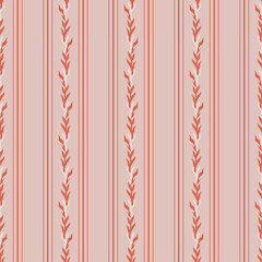 Coral Botanical Striped Seamless Pattern
