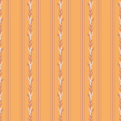 Warm Orange Botanical Stripe Pattern