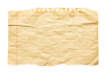 Fototapeta premium Torn piece of lined paper, showing wrinkles and aged texture