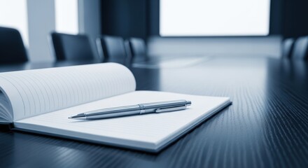 Meeting Notes Pen on Notepad in Boardroom, Business, Conference, Notebook