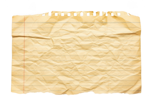 Torn piece of lined paper, showing wrinkles and aged texture