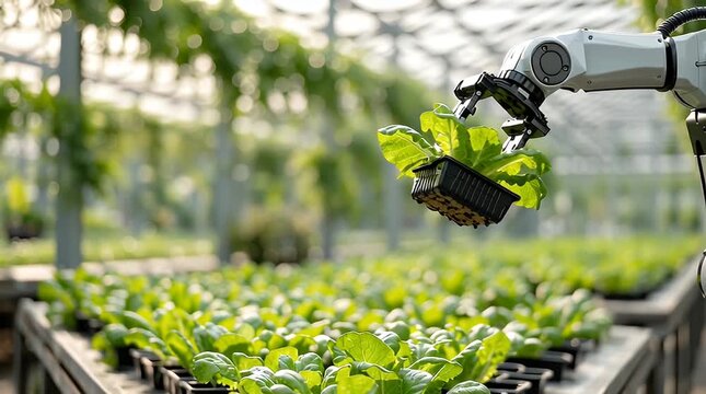 Robotic Arm Harvesting Plants in Smart Greenhouse Agriculture Farm