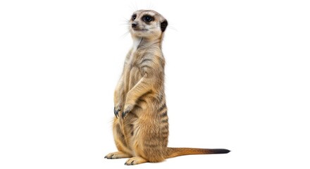 Adorable Meerkat Standing Alert on White Background, Suricate, Animal, Wild
